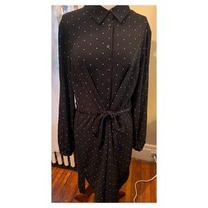 A New Day- Super cute black and white polka dot Portofino shirt dress. Size LG.